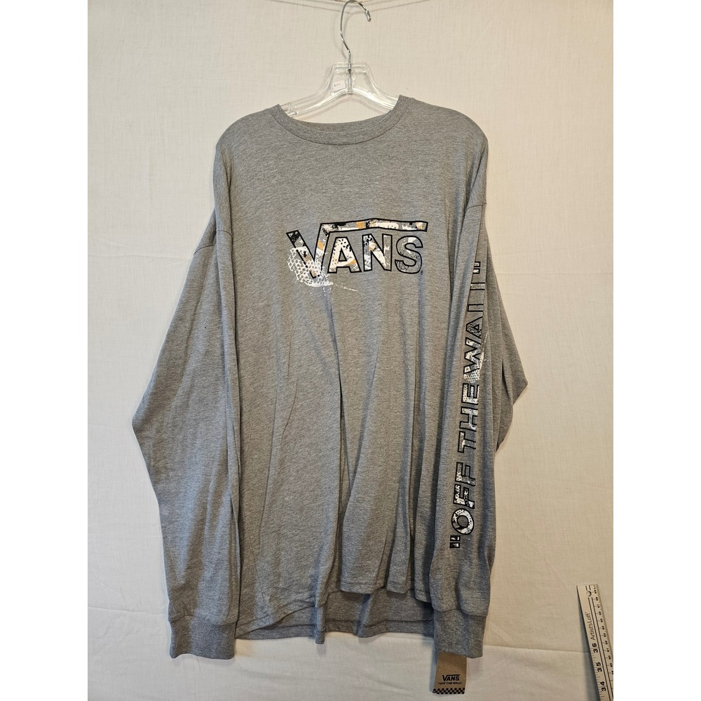 Vans‎ Mens Long Sleeve Graphic T-Shirt Heather Grey Off The Wall Logo XL NWT